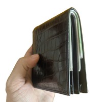 Dompet Lipat Klasik Kulit Buaya Asli Hitam Mewah untuk Pria, Dompet Pendek Lipat Dua Kulit Aligator Asli