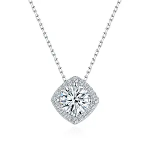 Fashion Wedding S925 Sterling Silver Classic Design Necklace Fine Jewelry Square Round Diamond Moissanite Pendant Necklace Women