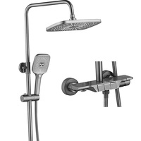 Colonne de douche à jet chaud et froid avec douchette bidet, kit de douche à main, robinet de douche apparent en laiton avec barre coulissante en céramique pour salle de bain