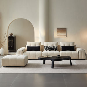 Sofá de tela blanca crema con otomana, conjunto de sofá moderno barato de alta calidad, sofá grande para sala de estar de Villa, sofá suave <span class=keywords><strong>y</strong></span> ancho con asiento en la nube - Product Image 2