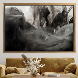 Impression sur toile gris fumé moderne : Décoration murale élégante pour la cave à homme contemporaine, TOILE ENCADRÉE DANS UN CADRE DORÉ - Product Image 3