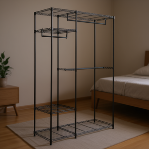 Organizador de Ropa Simple y Moderno de Acero, Estante de Almacenamiento de Ropa Portátil de 5 Niveles, Tipo Vertical, Diseño Minimalista Negro - Product Image 2