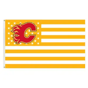 NHL促销产品热卖卡尔加里火焰旗3x5ft 100% 聚酯曲棍球定制卡尔加里火焰旗