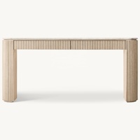 Console moderne en chêne américain RH, table d'entrée à colonnes cannelées de taille personnalisable, bureau de luxe en bois massif avec plateau en marbre