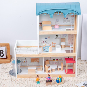 Hotsale ของเล่นเพื่อการศึกษาไม้สีฟ้าสีชมพูไม้แกล้งของเล่นบ้านตุ๊กตาสำหรับเด็ก Unisex - Product Image 6