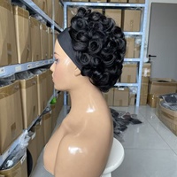 Perruque courte bouclée avec bandeau en soie glacée respirante, perruque naturelle ondulée et volumineuse, idéale pour toutes les occasions