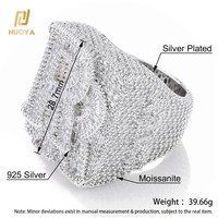 Bague Chevalière Personnalisée NUOYA en Argent Sterling 925 avec Moissanite, Sertie de Moissanites Baguette et Rondes, Style Hip Hop pour Homme