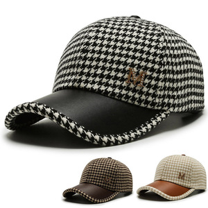 Houndstooth Baseball Cap For Women Flannel Duckbill Hat Warm Autumn Winter Outdoor Fashionable British Style - Product Image 1