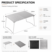Grille de barbecue en titane pur, support de table pliable pour le camping, ustensiles de cuisine ultralégers pour pique-nique en plein air, équipement de camping en titane
