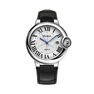 Montre mécanique automatique pour homme de haute valeur, tendance mode ballon bleu, résistante à l'eau 20m, calendrier, cuir véritable haut de gamme - Product Image 6