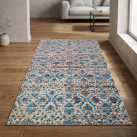 Tapis moderne en laine noué à la main de l'Uttar Pradesh, style tribal géométrique vieilli, style Navajo, imperméable, à poils moyens, pour couloir