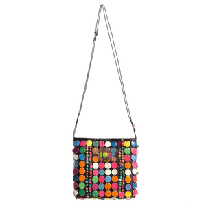 Borsa a tracolla in guscio di cocco 21x18x4 cm Borsa da donna con design a bottoni colorati - Product Image 1