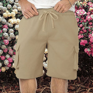 สำหรับทุกเพศสีทึบหลายกระเป๋ามีเชือกผูกกางเกงขาสั้นระบายอากาศได้ผ้าแคนวาสสำหรับกลางเอวสไตล์ลำลองคุณภาพดี - Product Image 3