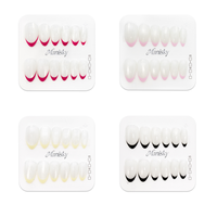 Lot de 12 faux ongles en gel souple ABS, forme amande, style Ins, couvrance totale, à presser, avec étui d'emballage personnalisé pour salon