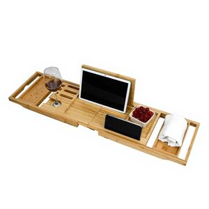 Cadeau de fête prénuptiale : Plateau de bain extensible en bambou pour salle de bain avec <span class=keywords><strong>porte</strong></span>-verre à vin - Product Image 2