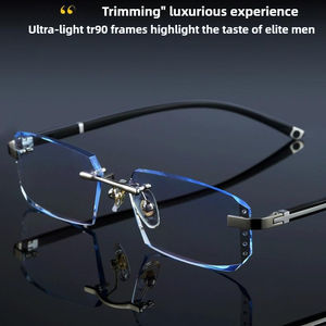 Grosir potongan berlian tepi biru memblokir cahaya tanpa bingkai kacamata 2025 tren uniseks lensa HD komputer resep kacamata - Product Image 4