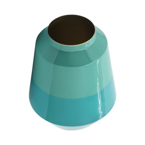 Vaso Moderno in Metallo Decorativo per Fiori, per Soggiorno, Camera da Letto, Ufficio, Pezzo d'Arredo, Colore Teal con Bordo Dorato - Product Image 2