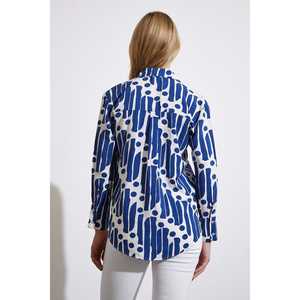 Camisa Moderna con Estampado Modal Azul para Mujer, Blusa con Botones para Uso Diario, Tela Popelina - Product Image 3