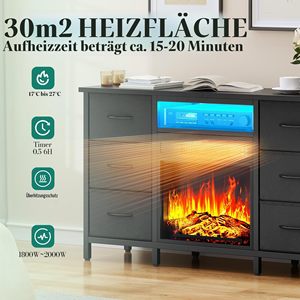 Meuble TV moderne SENYU avec cheminée, tiroirs de rangement et éclairage LED pour salon, compatible téléviseurs de 65 pouces et plus, à poser au sol - Product Image 4
