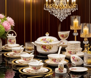 Ensemble de bols et assiettes à riz de luxe légers de style chinois en porcelaine osseuse haut de gamme pour la maison - Product Image 1