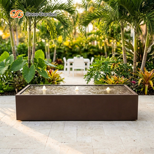 Fontaine d'eau rectangulaire autoportante Gnee Garden en acier corten noir brossé avec éclairage LED et système de recirculation d'eau pour jardin - Product Image 4