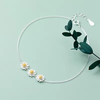 Fine Women Jewelry Bracelet de chaîne à maillons en argent sterling 925 avec trois fleurs de marguerite