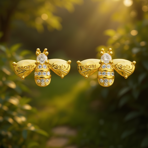 E4081 Gold <b>Bee</b> Stud Earrings For Women With Round Zircon Prong Setting Cute Fashion Jewelry <b>Gift</b> - Product Image 2