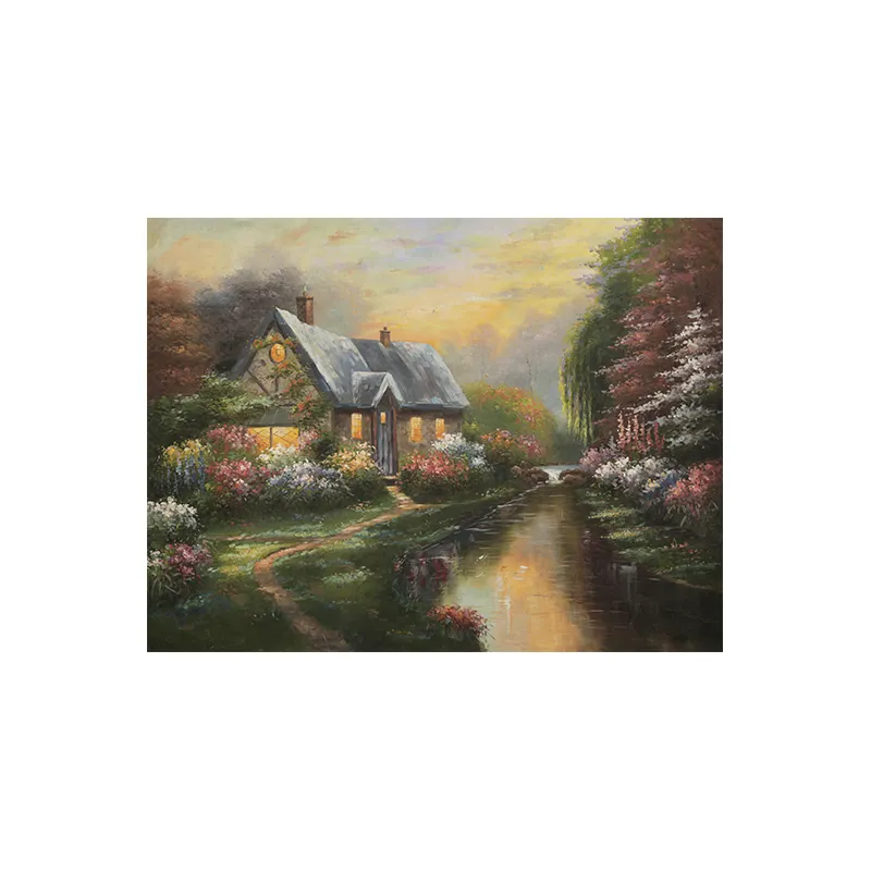 Hot Sale Paintings Wall Arts Custom Painting Canvas Wall Art Architectural landscape painting The river at sunset