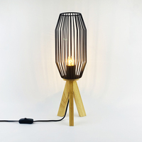 Lampu Meja Minimalis Modern Desain Baru untuk Ruang Tamu, Kamar Tidur, atau Ruang Kerja, dengan Desain Kandang Logam Hitam dan Lampu LED.