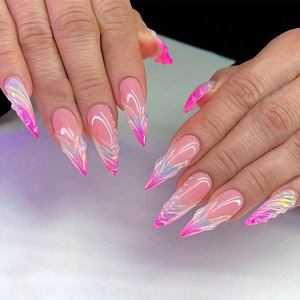Faux ongles longs en amande à presser, avec décorations 3D perlées et effet Halo, haut de gamme, pour fêtes, rendez-vous, salons et manucure DIY - Product Image 3