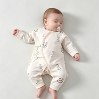 Barboteuse à nouer sur le côté pour bébé, combinaison en coton premium, imprimé floral délicat, body sans pieds pour nouveau-né 0-3 mois, vêtements de nuit pour bébé