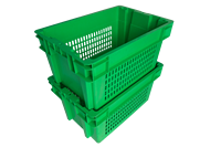 Panier en plastique recyclable de qualité alimentaire avec poignée en maille, empilable et emboîtable, pour le stockage et la logistique des fruits