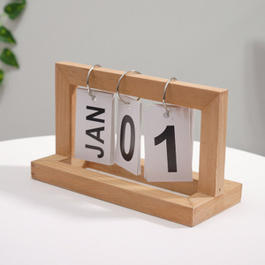 Hou's Handicrafts Wooden Flip <b>Calendar</b> Stand Solid Wood Table <b>Calendar</b> Nordic Minimalist Desk Ornament For Home Office - Product Image 3