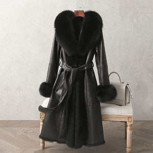 <span class=keywords><strong>Manteau</strong></span> d'hiver vintage slim avec col et manches en fourrure de renard, <span class=keywords><strong>manteau</strong></span> <span class=keywords><strong>long</strong></span> en fourrure véritable pour femme avec <span class=keywords><strong>ceinture</strong></span> - Product Image 1