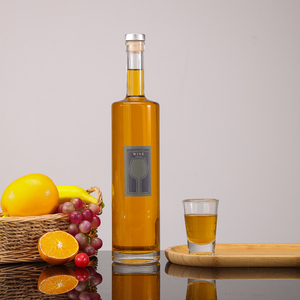 Conteneur de vin de stockage de saké de <span class=keywords><strong>cidre</strong></span> de <span class=keywords><strong>gin</strong></span> clair 500/750ml bouteilles en verre rondes de vodka hydromel de brandy de boisson d'alcool de boisson d'alcool avec couvercle en liège - Product Image 3