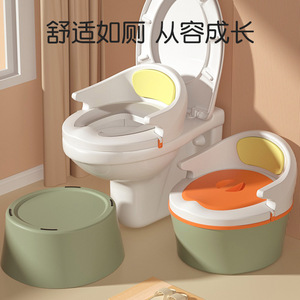 <b>Potty</b> <b>Training</b> Seat For Toddlers With Lid And Backrest PP Material Green Orange Yellow Color Combination - Product Image 2