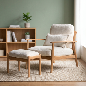 Modern Midcentury Wooden <b>Lounge</b> <b>Chair</b> With Ottoman Soft Upholstery Living Room Furniture - Product Image 4