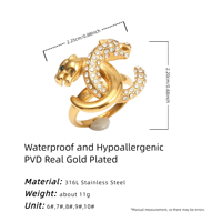 Cincin Panther Berlapis Emas 18K, Cincin Panther Model Lilit dengan Mata Zamrud, Perhiasan Tahan Air, Cincin Leopard Kristal Hip Hop