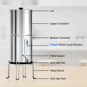 Global Patent Protected Hot Selling Stainless Steel Water Purifier With Water Level Window 2.25 Gallons Countertop Water Filter