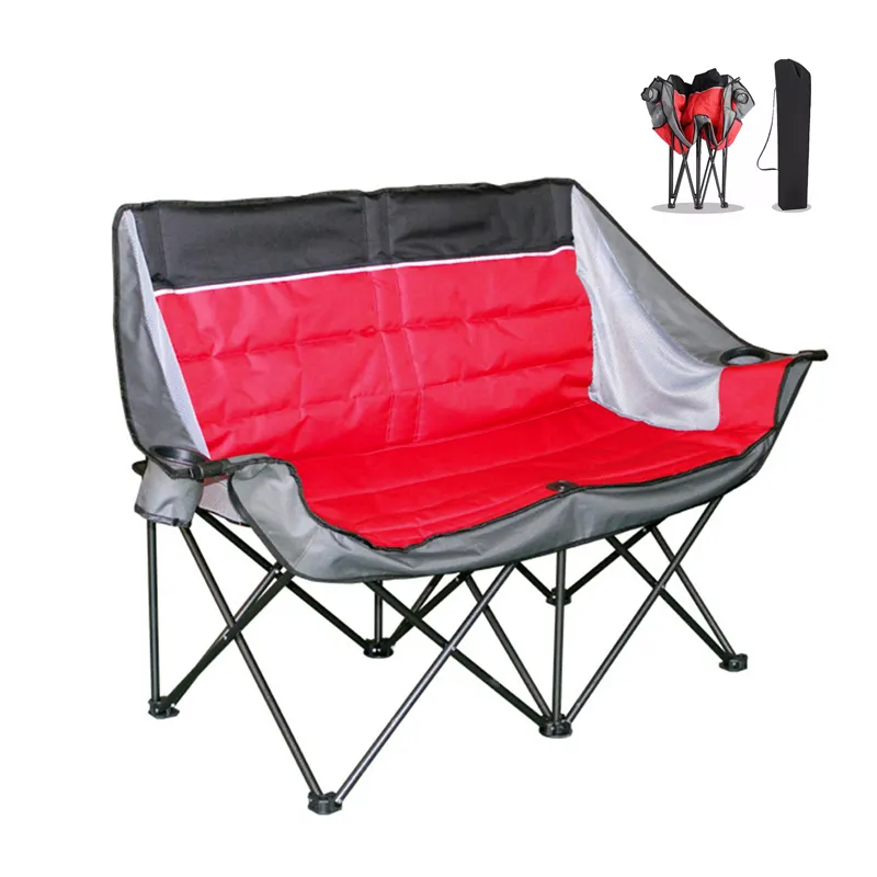 Heavy Duty Oversized Double Quilted Portable Folding Padded Seat Camping Chair With 2 Cup Buckets And Armrests