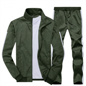 Men's Plus Size Printed Solid Color Tracksuit Set Full Zipper Hooded Breathable Polyester Casual Winter Wear with Side Pockets - Product Image 2