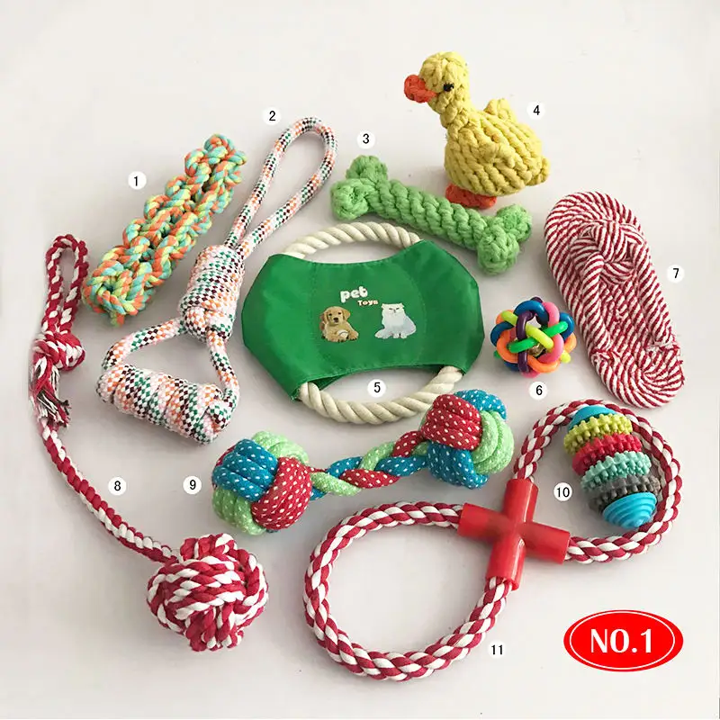 Qbellpet üretici özel komik köpek oyuncak seti 10 paket topu ördek kauçuk büyük köpekler için köpek oyuncak römorkör halat Chew