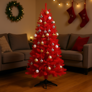Mini Árbol de Navidad Artificial Ber, 7 Pies, Agujas de Pino Rojas, Hecho a Mano, Base de PVC, Decoración - Product Image 2