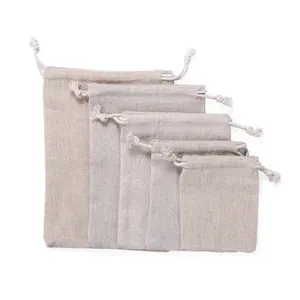Wholesale price natural reusable jute linen pouch gift bag jewelry bag with drawstring