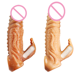 Lootee JA-YJT01 Men Silicone Delay Ejaculation Realistic <strong>Penis</strong> <strong>Cover</strong> Reusable Extender Sleeve with <strong>Vibrator</strong> - Product Image 5