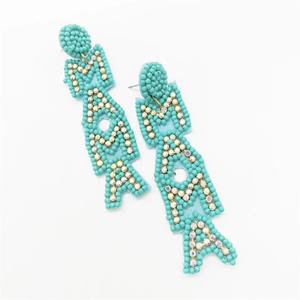 ต่างหูทอสำหรับผู้หญิง1894 Uionen ต่างหูลูกปัดข้าวตัวอักษรสีสันสดใสสำหรับวันแม่ - Product Image 6