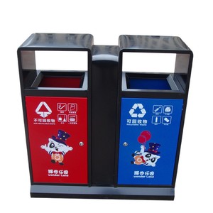 Outdoor Waste <b>Bin</b> <b>Rectangle</b> Metal Two Category Recyclable And Non Recyclable For Parks And Scenic Spots - Product Image 4