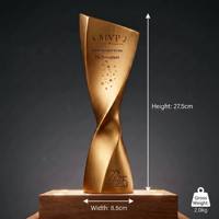 Trophée de reconnaissance moderne haut de gamme personnalisé en forme de pilier, avec motif torsadé doré, pour récompense de performance d'entreprise, avec coffret cadeau