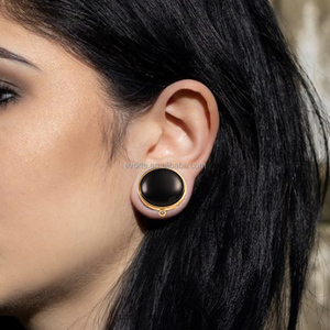 Evorte Personalizado <span class=keywords><strong>6</strong></span>-30mm Acero Inoxidable 316L Bañado en Oro Ópalo Túneles y Plugs para Oreja Negro Blanco Expansores Colgantes - Product Image 3