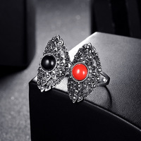 Nouvelles bagues en pierre noire pour femmes, style rétro, argent tibétain vintage, bague de fiançailles de mariage, bijoux, cadeau en cristal